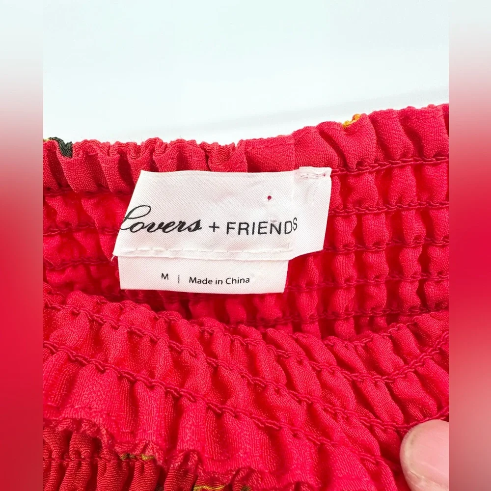 Lovers & Friends Red Floral Smocked Mini Skirt‎ Ruffle Hem Women's Size Medium
